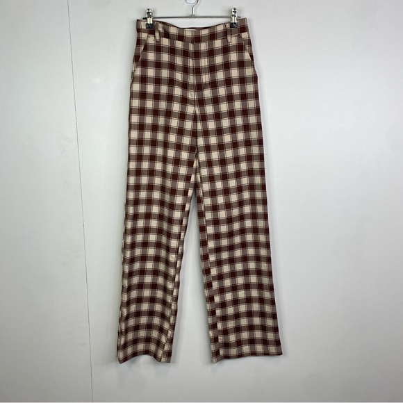 Urban Outfitters Maroon Checkered Pants Size 0 High Rise Office Work  Trousers - Picture 1 of 3